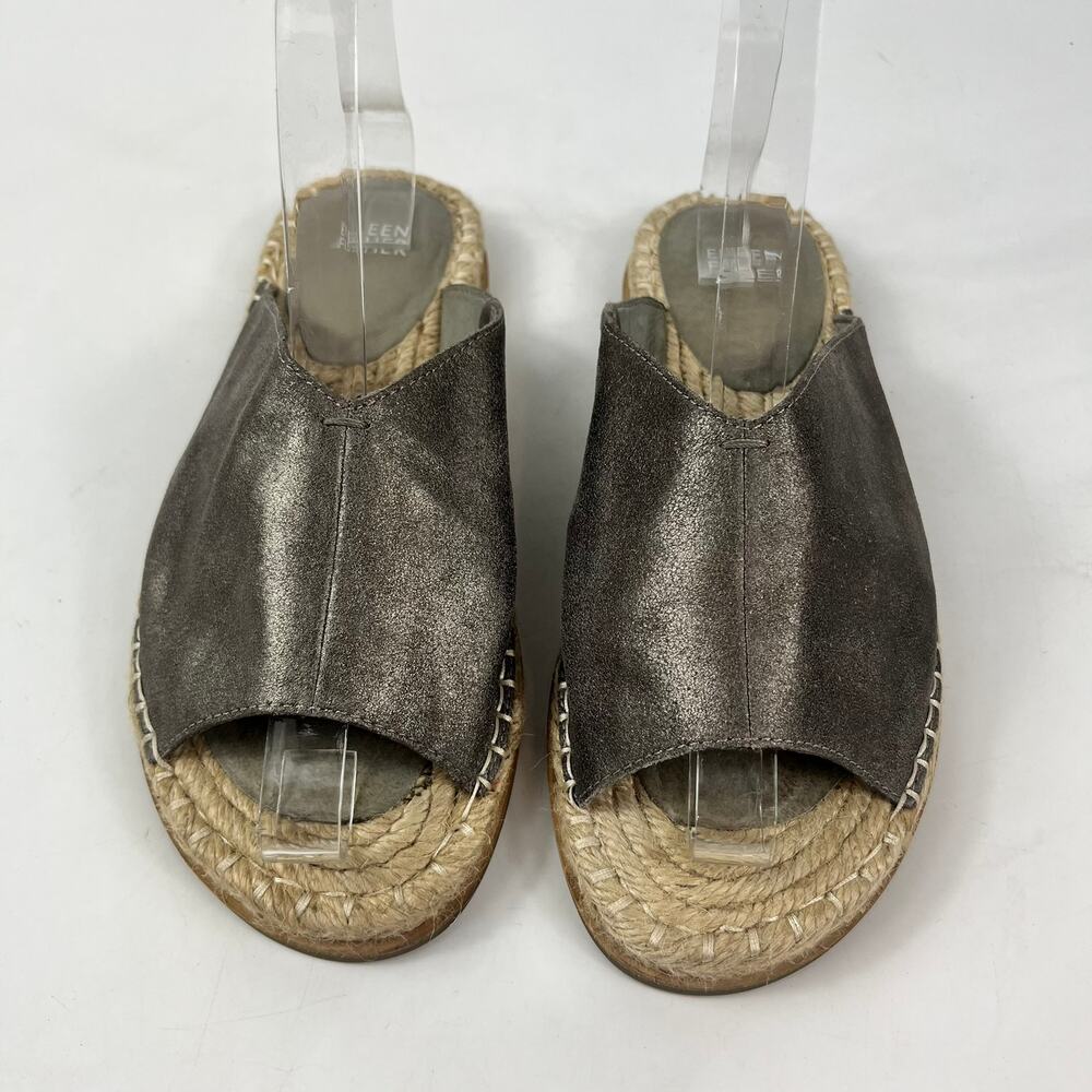 Eileen Fisher Milly Womens Sz 8.5Metallic Gray Suede Espadrille Slide Sandals - Picture 2 of 12